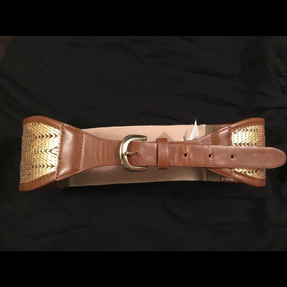 Brown and Gold Stretch Dress Belt
